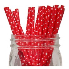 Paper Straws - Red small Polka Dot x25